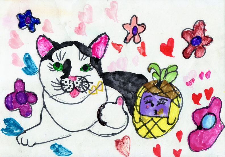 4814. Злата Гусак .6 років.Кіт і ананас.Графіка.Фломастери_.jpg
