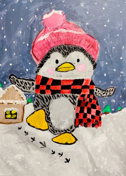 821. Автор - Галиця Мілана. Вік 8 років. Подорож пінгвіна. Номінація - живопис. Техніка - акриловий живопис.jpg