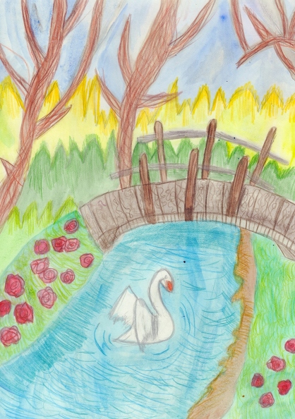 821. Автор - Лук_яненко Поліна. Вік 10 років. Лебідь. Номінація - графіка. Техніка - змішана..jpg
