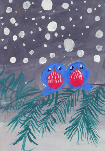 821. Автор - Мартинюк Назар. Вік 10 років. Снігурі. Номінація - живопис. Техніка - гуаш..jpg