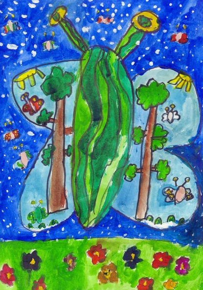 821. Автор - Мерега Евеліна. Вік 6 років. Кавуновий метелик. Номінація - живопис. Техніка - акварель..jpg