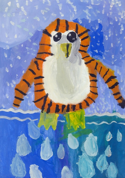 821. Автор - Святун Ростислав. Вік 6 років. Тигровий пінгвін. Номінація - живопис. Техніка - гуаш..jpg