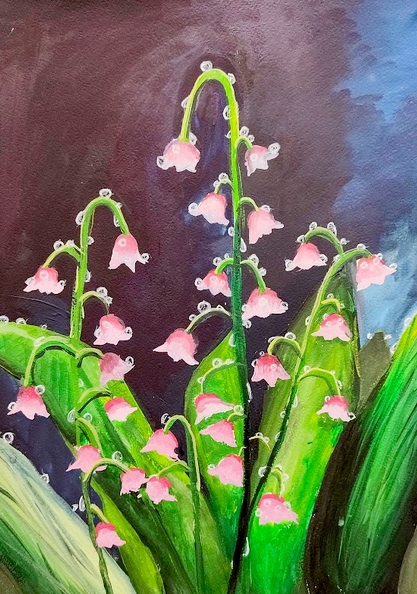 821. Автор - Туровець Меланія. Вік 12 років. Дзвіночки. Номінація - живопис. Техніка - гуащ.jpg