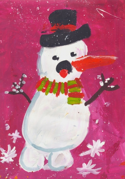 18020. Автор - Ліференко Анелія. Вік 4 роки. Сніговик показує язика. Номінація - живопис. Техніка - гуаш..jpeg