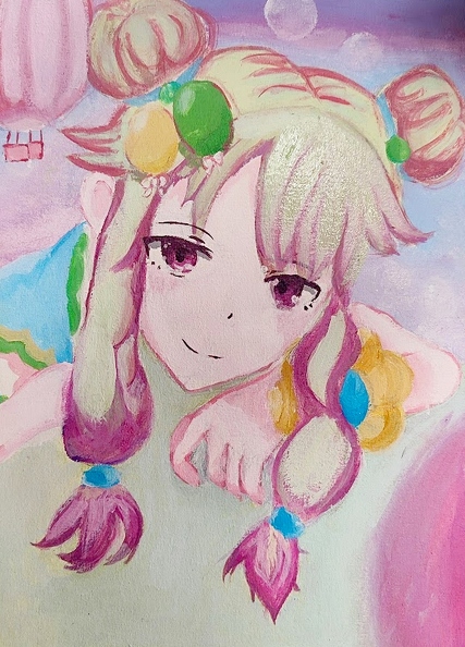 1-821. Автор - Ремез Катерина. Вік 11 років. Дівчина з рожевим волоссям. Номінація - живопис. Техніка - акриловий живопис.jpg