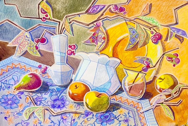 1-821. Автор - Ткаленко Єва. Вік 17 років. Декоративний натюрморт. Номінація - графіка. Техніка - змішана техніка.jpg