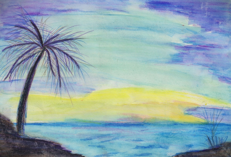 18020. Автор - Ємльянов Денис. Вік 8 років. Вечір на морі. Номінація - графіка. Техніка - акварельні олівці..jpg