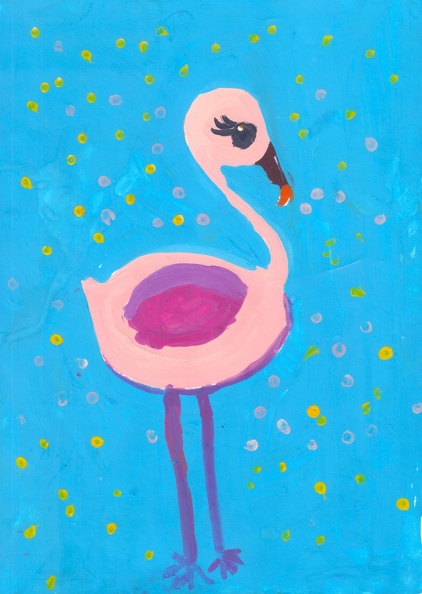 18020. Автор - Олешко Софія. Вік 6 років. Рожевий фламінго. Номінація - живопис. Техніка - гуаш..jpg