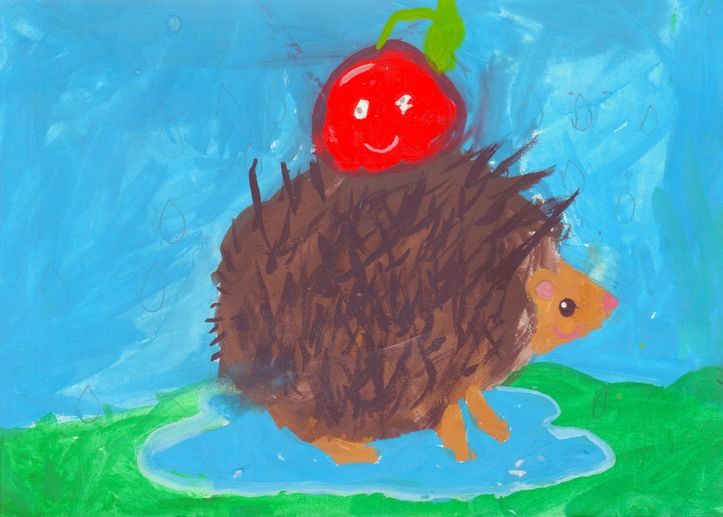 18020. Автор - Щерба Марія. Вік 6 років. Їжачок з яблучком. Номінація - живопис. Техніка - гуаш..jpg