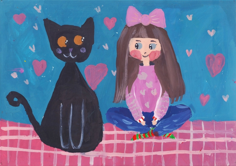 01 - 821 - Могильна Софія. Вік 8 років. Кіт і я. Номінація - живопис. Техніка - гуаш..jpg