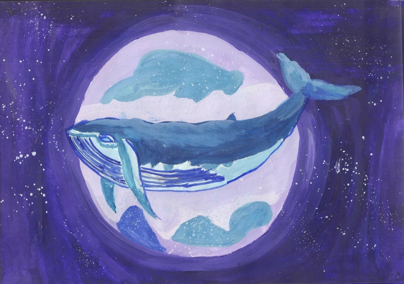 01-821. Автор - Кабанова Аліса. Вік 11 років. Місячний кит. Номінація - живопис. Техніка - гуаш..jpg