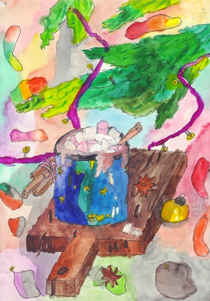 01-821. Автор - Мерега Евеліна. Вік 8 років. Зимовий вечір. Номінація - живопис. Техніка - акварель..jpg