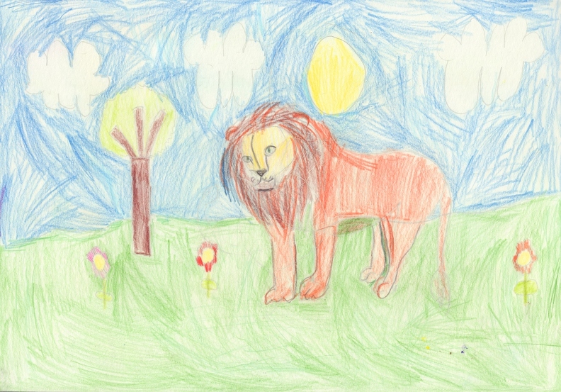 04-21416. Автор - Велієв Дамір. Вік 5 років. Лев. Номінація - графіка. Техніка - кольорові олівці..jpg