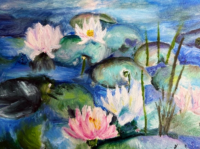 01-821. Автор - Мірошніченко Ніка Вік 16 років. Водяні лілії. Номінація - живопис. Техніка - олійний живопис.jpg