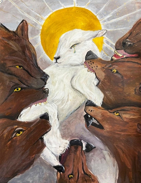 01-821. Автор - Фролова Варвара Вік 12 років. Ягня та вовки. Номінація - живопис. Техніка - акриловий  живопис.jpg