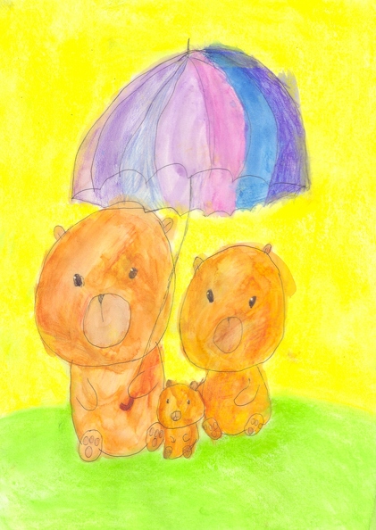 03-18020. Автор - Гаврюшенко Єлизавета. Вік 7 років. Родина капібар. Номінація - графіка. Техніка - змішана..jpg