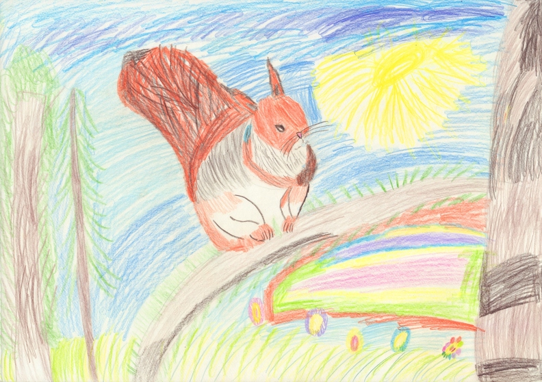 04-21416. Автор - Коновалова Поліна. Вік 6 років. Білочка. Номінація - графіка. Техніка - кольорові олівці..jpg