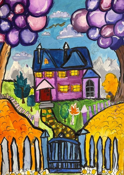 01-821. Автор - Бондаренко Дар_я. Вік 9 років. Будинок. Номінація - живопис. Техніка - змішана техніка.jpg