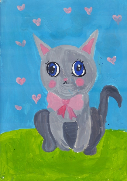 01-821. Автор - Дякова Мія. Вік 6 років. Котик. Номінація - живопис. Техніка - гуаш..jpg