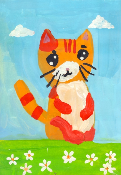 03-18020. Автор - Дяченко Катерина. Вік 7 років. Руде кошеня. Номінація - живопис. Техніка - гуаш..jpg