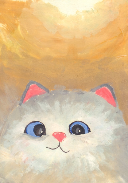 03-18020. Автор - Попович Мар_яна. Вік 7 років. Котяча радість. Номінація - живопис. Техніка - гуаш..jpg