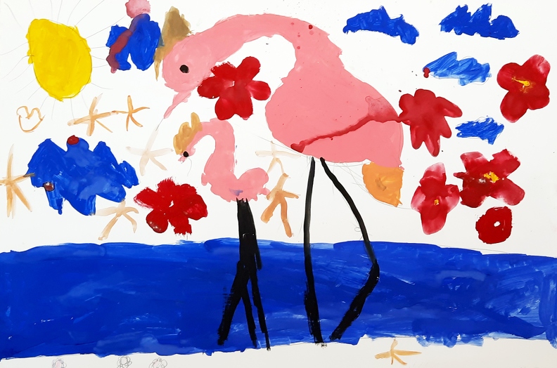 04-21416. Автор - Ширма Ілона. Вік 5 років. Фламінго. Номінація - живопис. Техніка - гуаш.jpg