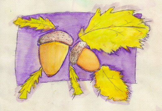 03-18020. Автор - Добреля Владислава. Вік 9 років. Жолуді. Номінація - живопис. Техніка - змішана техніка.