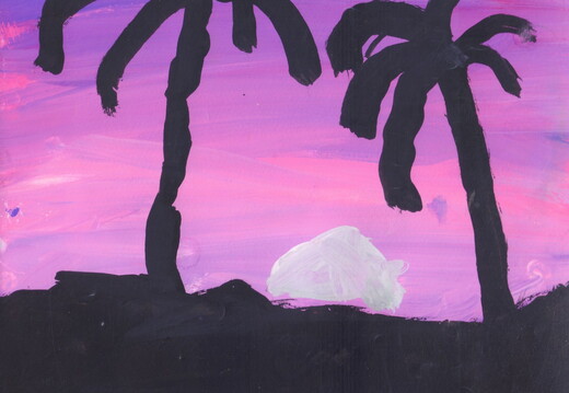 03-18020. Автор - Ломана Олівія. Вік 4 роки. Вечір на морі. Номінація - живопис. Техніка - гуаш.