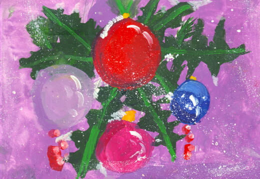 03-18020. Автор - Михайленко Максим. Вік 7 років. Новорічні кулі. Номінація - живопис. Техніка - гуаш.