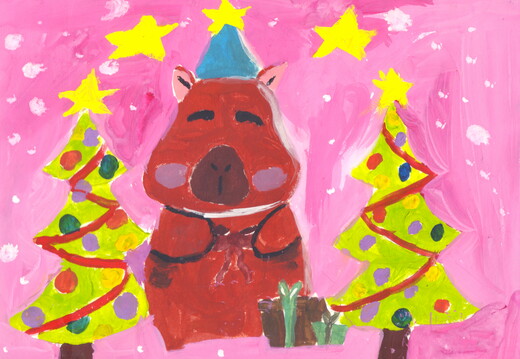 03-18020. Автор - Могильна Софія. Вік 9 років. Святковий настрій. Номінація - живопис. Техніка - гуаш.