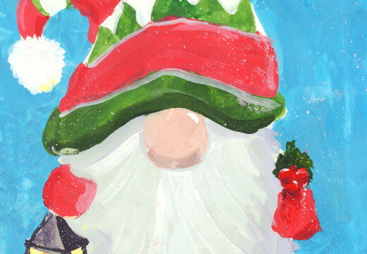 03-18020. Автор - Наумов Аркадій. Вік 7 роки. Новорічний гном. Номінація - живопис. Техніка - гуаш.