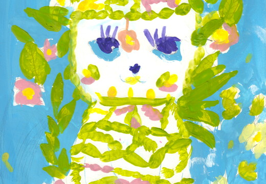 03-18020. Автор - Фісенко Єва. Вік 5 років. Квітковий котик. Номінація - живопис. Техніка - гуаш.